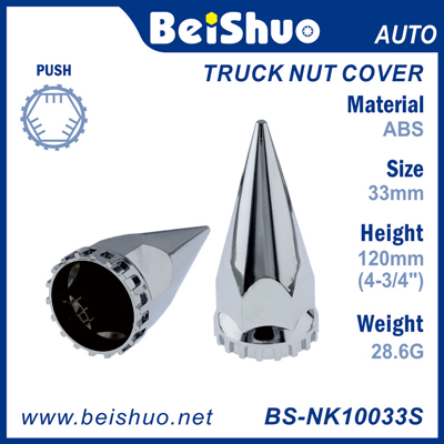 BS-NK10033S 33mm Plastic Chrome Tapered Push-on Lug Nut Cover